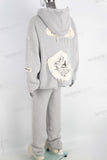 Grey patchwork hooded jacket and pants set