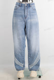 Blue wide leg patchwork jeans
