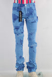 Blue damaged skinny stack jeans