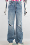 Blue damaged straight jeans