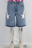 Blue patchwork boot cut shorts
