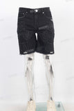 Black patchwork damaged embroidered shorts