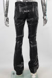 Black Flare Bottom Leather Jeans Men