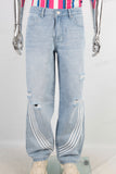 Blue patchwork damaged baggy jeans