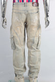 Patchwork cargo embroidered jeans