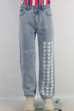 Blue digital print stralght jeans