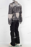 Digital printcargo jacket and patchwork flare jeans