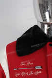Black faux fur Collar patchwork embroidered red jacket