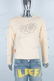 Yellow screen orint jewel on the patch raw hem t shirt