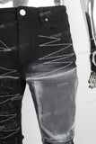 Black embroidery patchwork damaged jeans