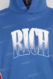 Blue large digital print patchwork hoodie