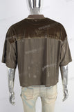 Green mesh mock neck velvet boxy oversize t shirt