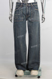 Blue vintage straight boot cut jeans