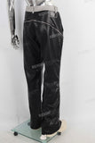 Black leather stitching zipper bell bottom jeans