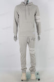 Grey embroidered patchwork hoodie and pants set