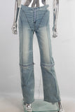 Blue straight patchwork jeans