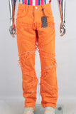 Orange damaged patchwork straicht jeans