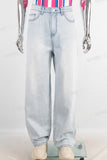 Blue straight acid washed jeans