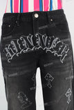 Black acid washed laser jeans