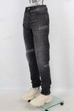 Black straight leg tie jeans men