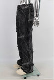 Black vintage wash zipper raw hem baggy men jeans