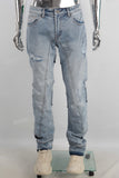 Blue damaged patchwork jeans