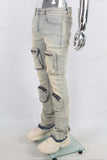 Acid washed Cargo Skinny Jeans Men