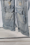 Blue acid wash cargo straight jeans men