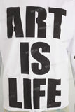 White screen print boot cut t shirt