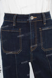 Blue cargo patchwork flare jeans women