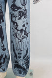 Blue screen print straight jeans