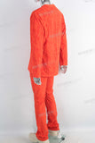 Orange 3d jacquard knitting shirt and pants set