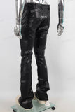 Black Flare Bottom Leather Jeans Men