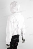 White loose cut and sewn zip up hoodie
