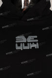 Black Oversized Patchwork Embossed puff Print Hoodie Men