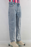 Blue digital print stralght jeans