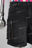 Black patchwork cargo laser shorts