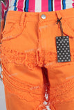 Orange damaged patchwork straicht jeans