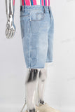 Blue embossed straight shorts