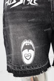 Black digital print boot cut short