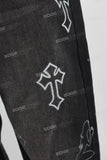 Black acid washed laser jeans