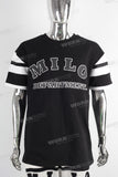 Black digital print patchwork t shirt and screen print shorts