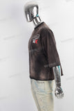 Acid wash sun faded raw hem T shirt men