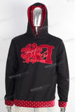 Black embroidered patchwork hoodie