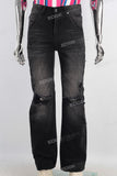 Black damaged straight jeans