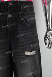 Double lavered black damage patchwork baggy jeans