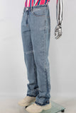 Blue straight patchwork boot cut jeans