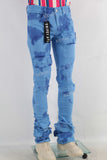 Blue damaged skinny stack jeans