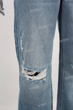 Blue damaged straight jeans