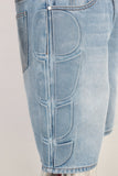 Blue embossed straight shorts